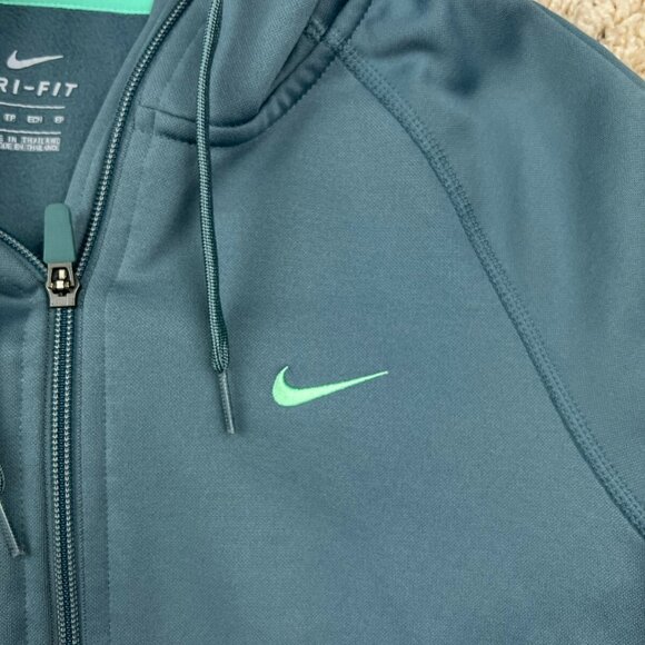 Nike Women's XS Full Zip Fleece Lined Green Blue Gray Hooded Jacket W Pockets - Picture 7 of 9